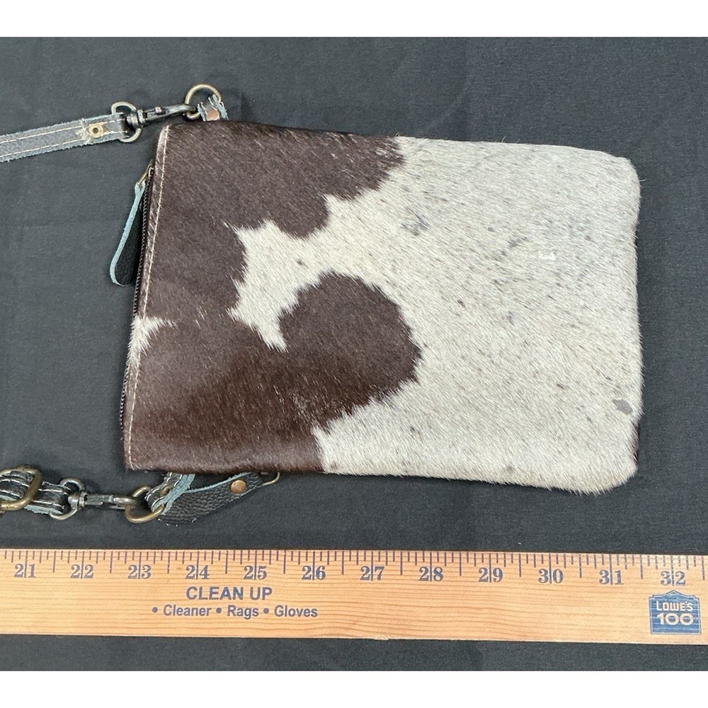 Myra Bag Cowhide Hair On Hide Crossbody Purse Brown White Western Leather